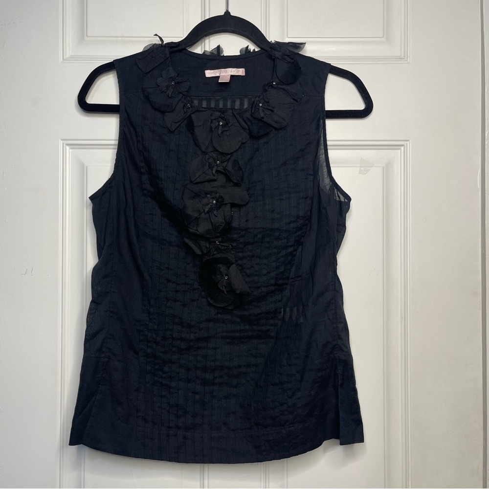 Rebecca‎ Taylor 100% Cotton Black Sheer Sleeveless Top Size 4